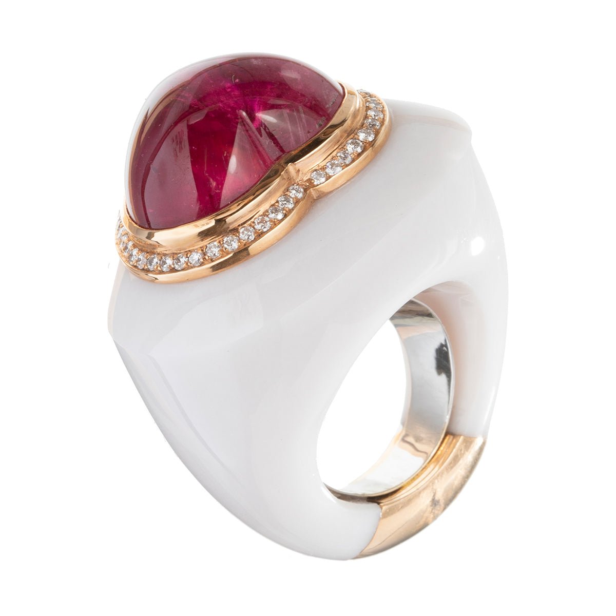 Estate Collection - Heart-Shaped Rubellite White Agate Cocktail Ring