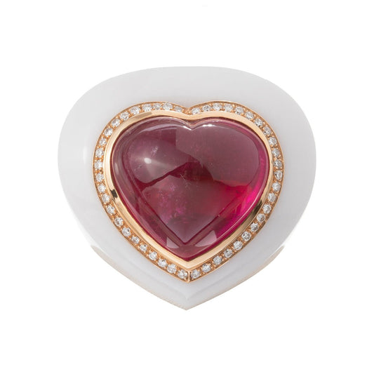 Estate Collection - Heart-Shaped Rubellite White Agate Cocktail Ring