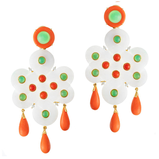 Estate Collection - Lavender Jade Coral Chalcedony Drop Earrings
