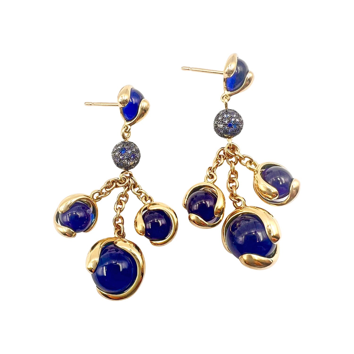Estate Collection - Marina B 18k Gold Blue Bead Cardan Earrings