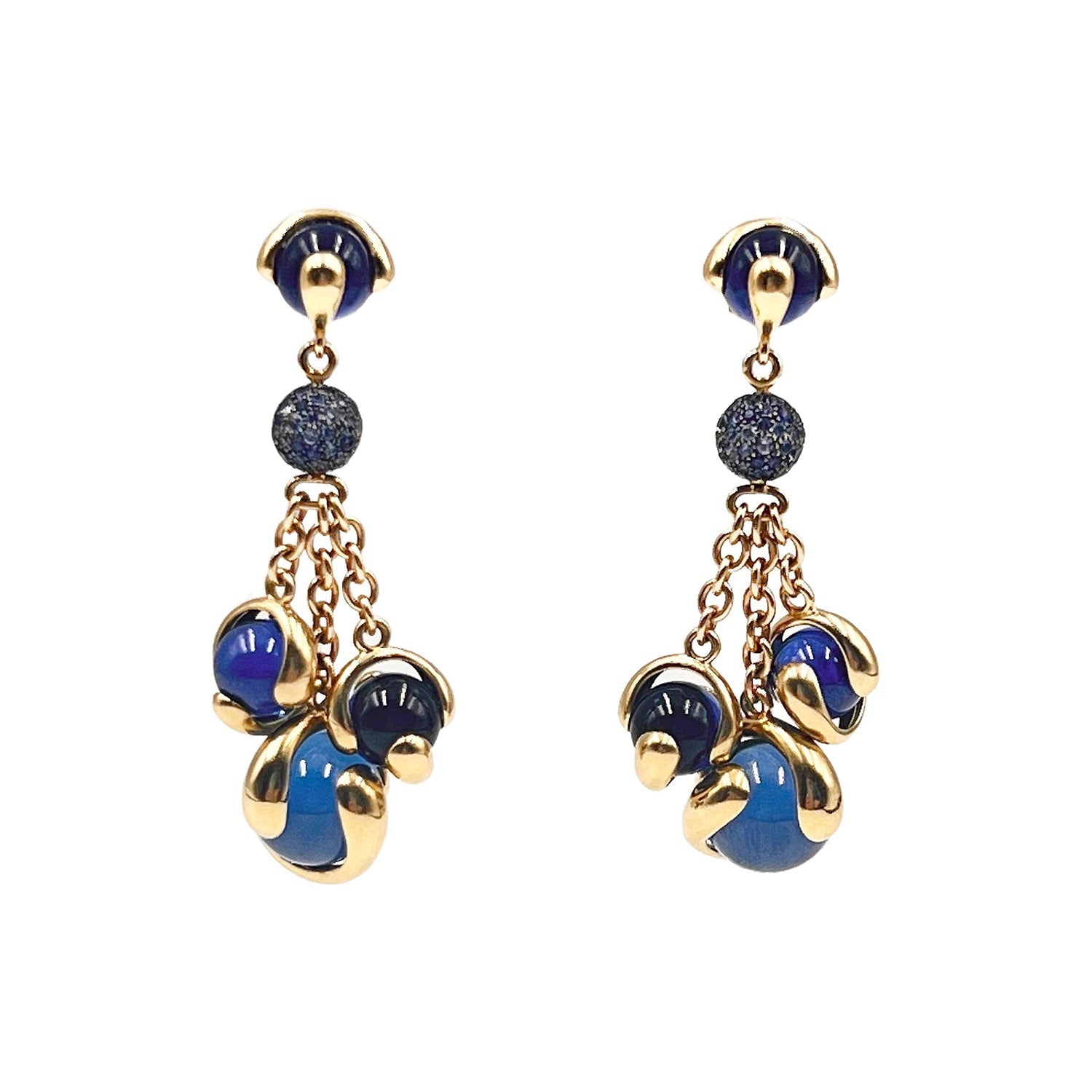 Estate Collection - Marina B 18k Gold Blue Bead Cardan Earrings