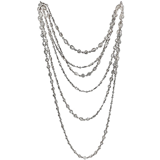 Estate Collection - Mixed-Cut Diamond Platinum Long Chain Necklace