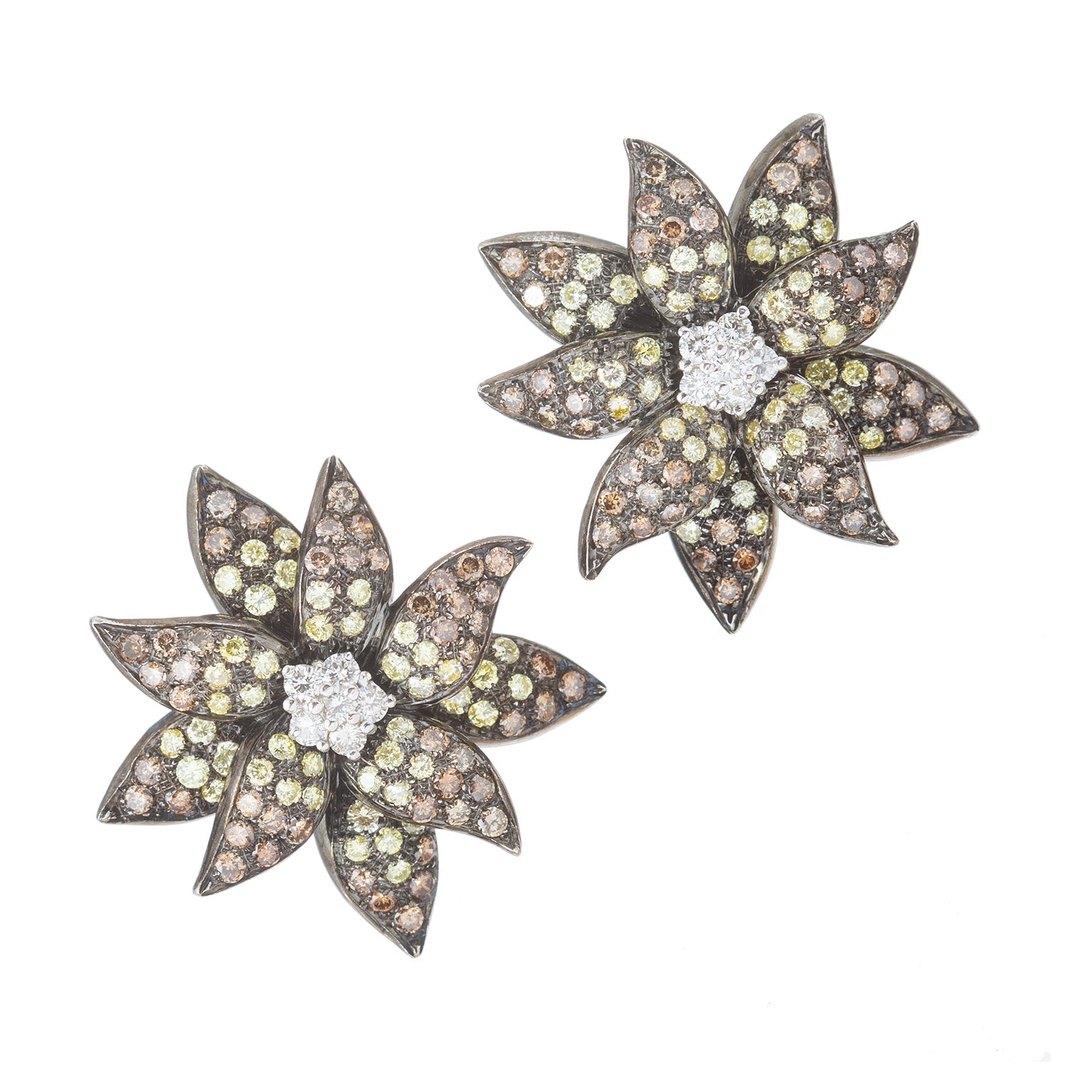 Estate Collection - Multicolored Diamond Sunflower Earrings