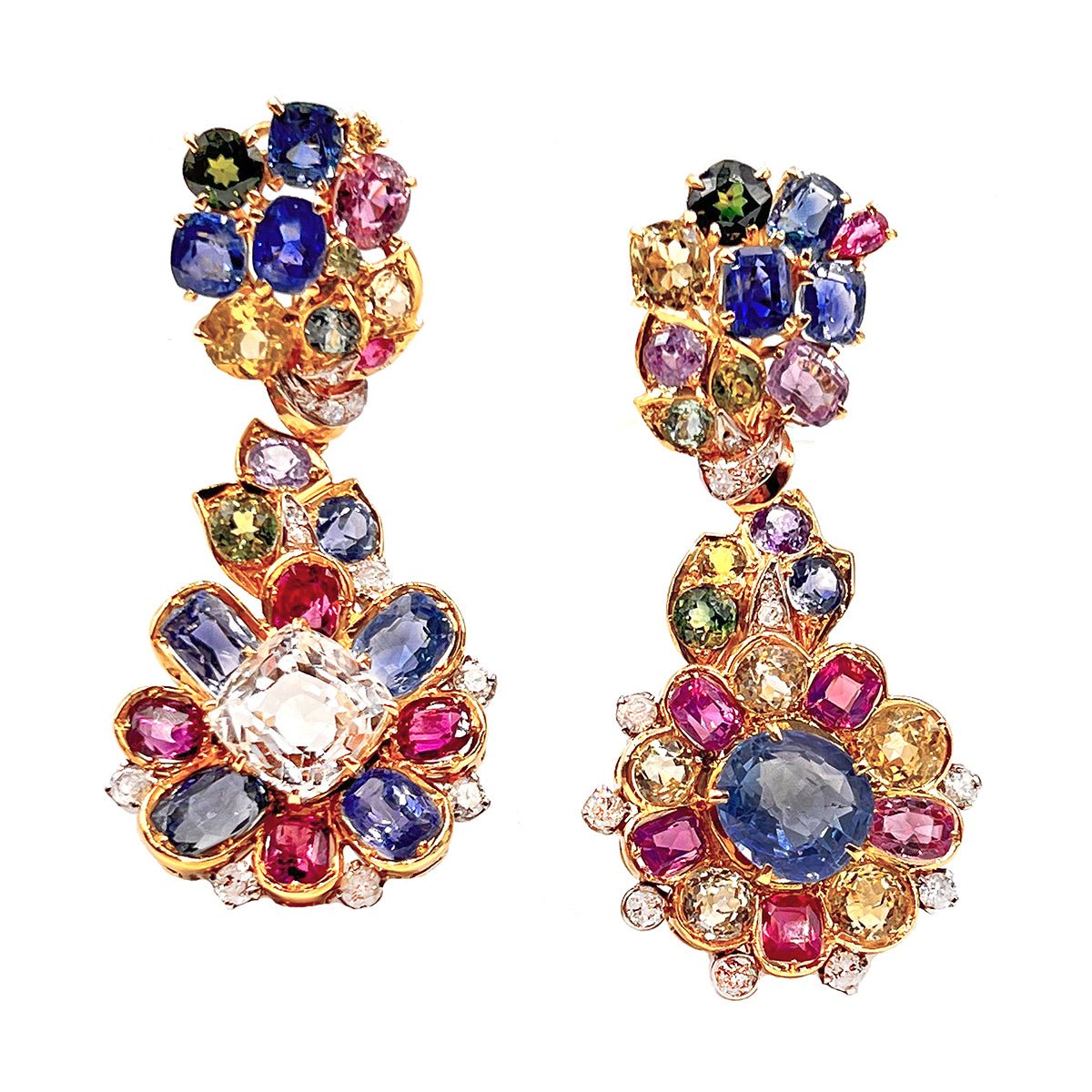 Estate Collection - Multicolored Sapphire Diamond Drop Earrings