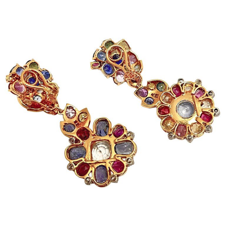 Estate Collection - Multicolored Sapphire Diamond Drop Earrings