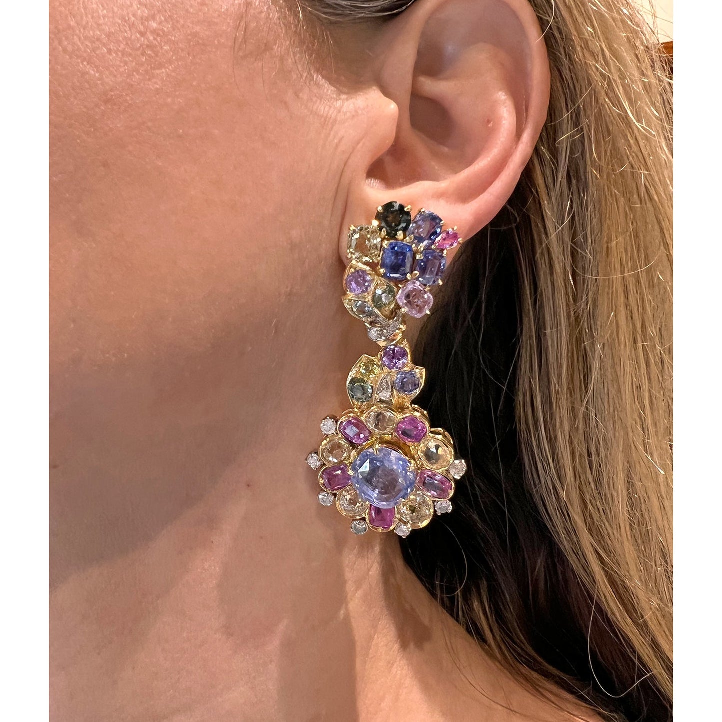 Estate Collection - Multicolored Sapphire Diamond Drop Earrings