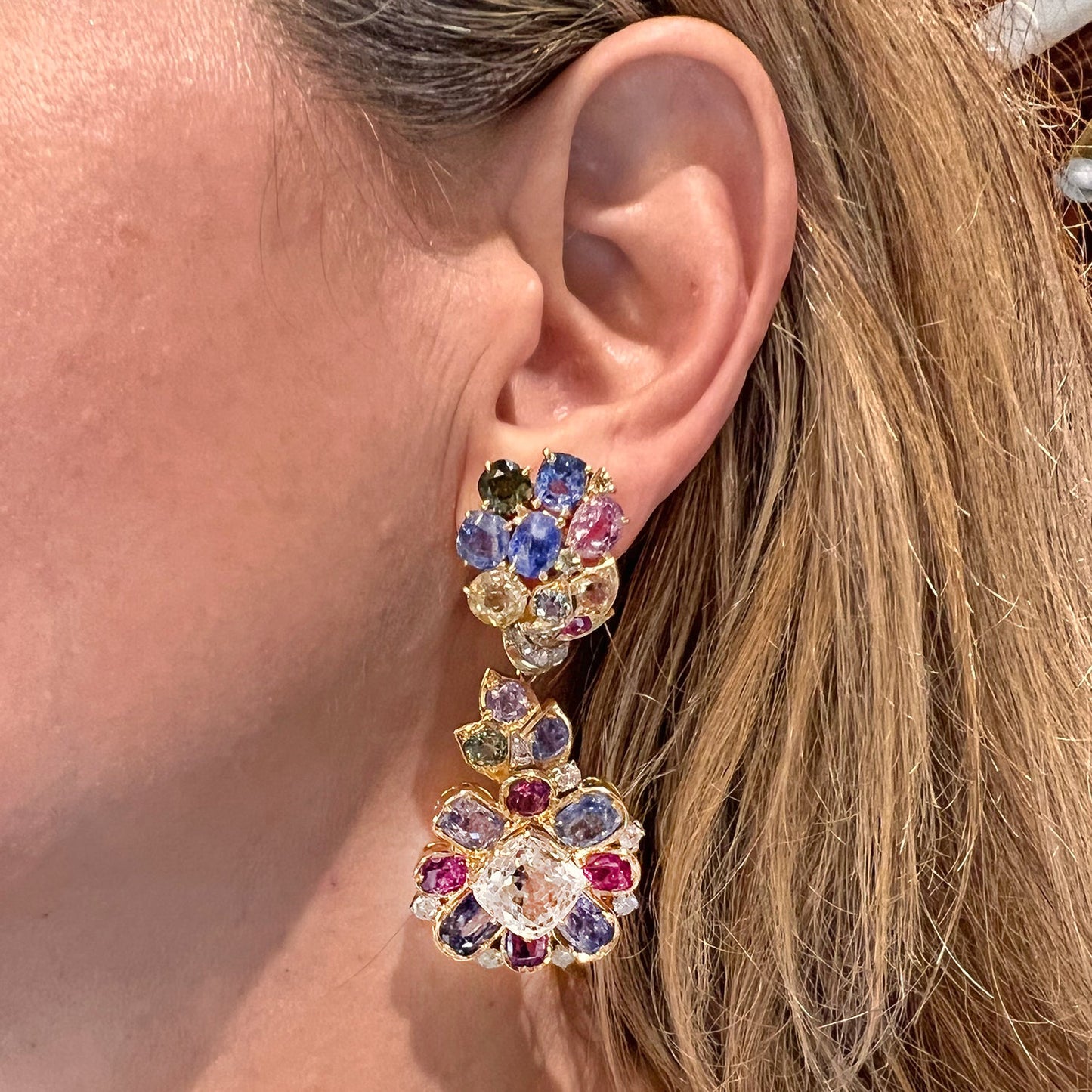 Estate Collection - Multicolored Sapphire Diamond Drop Earrings