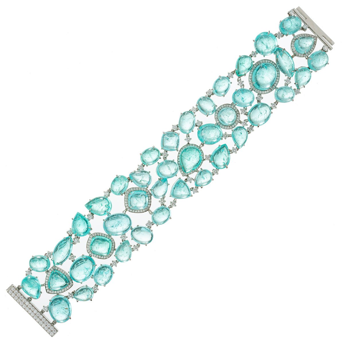 Estate Collection - Paraiba Tourmaline Diamond 3-Row Bracelet