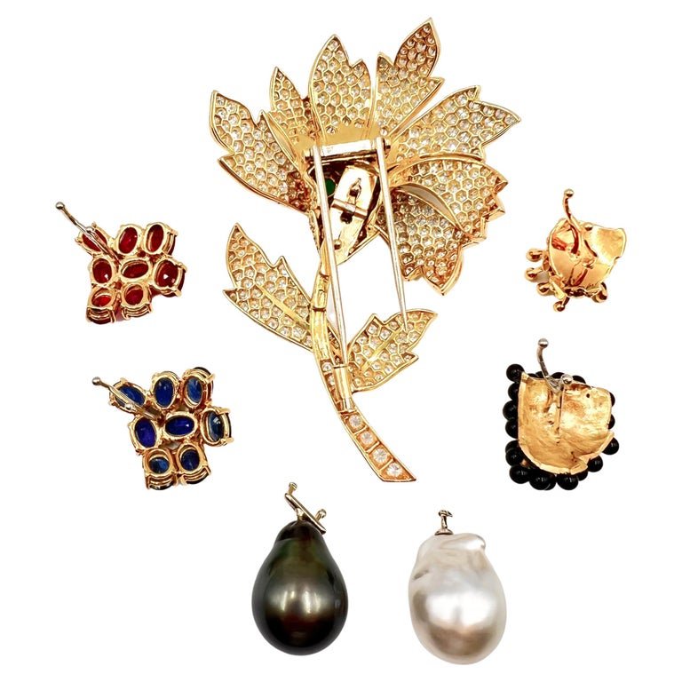 Estate Collection - Pavé Diamond Multi-Gemstone Insert Floral Brooch