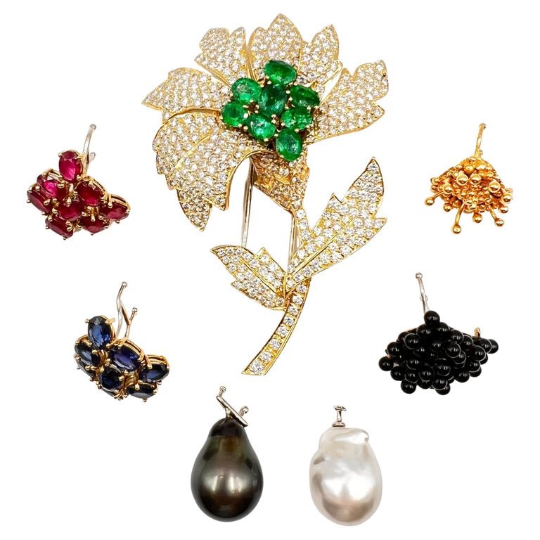 Estate Collection - Pavé Diamond Multi-Gemstone Insert Floral Brooch