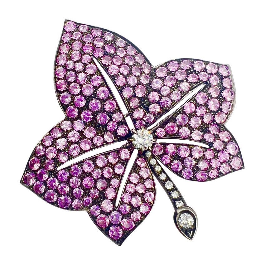 Estate Collection - Pink Sapphire Diamond Leaf Brooch