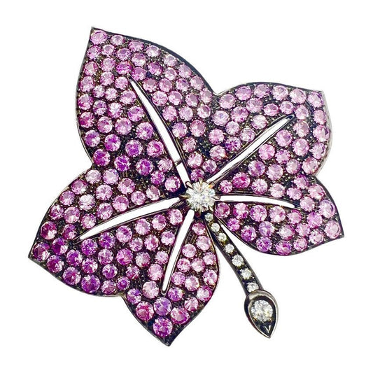 Estate Collection - Pink Sapphire Diamond Leaf Brooch