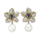 Estate Collection - Sapphire Diamond Flower Earrings with Pearl Drops