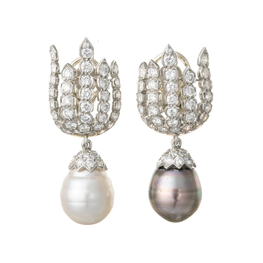 Estate Collection - South Sea & Tahitian Pearl Diamond Pendant Earrings