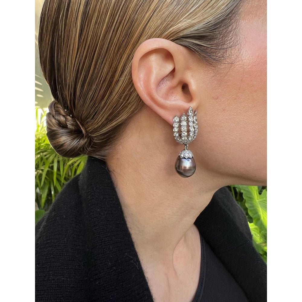 Estate Collection - South Sea & Tahitian Pearl Diamond Pendant Earrings