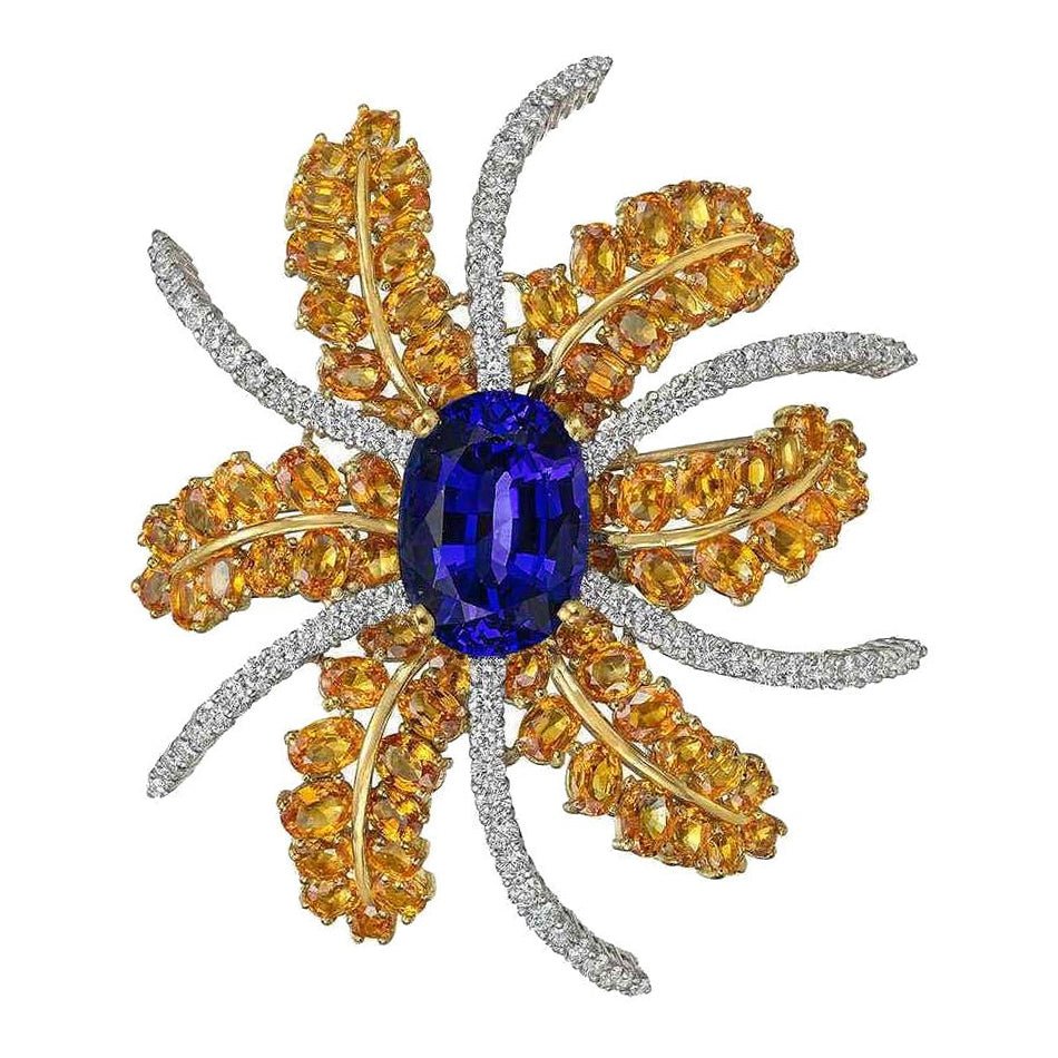 Estate Collection - Tanzanite Yellow Sapphire Diamond Fireworks Brooch