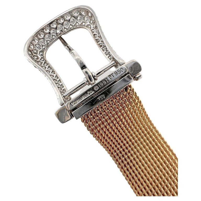 Estate Collection - Tiffany 18k Gold Platinum Diamond Mesh Buckle Bracelet