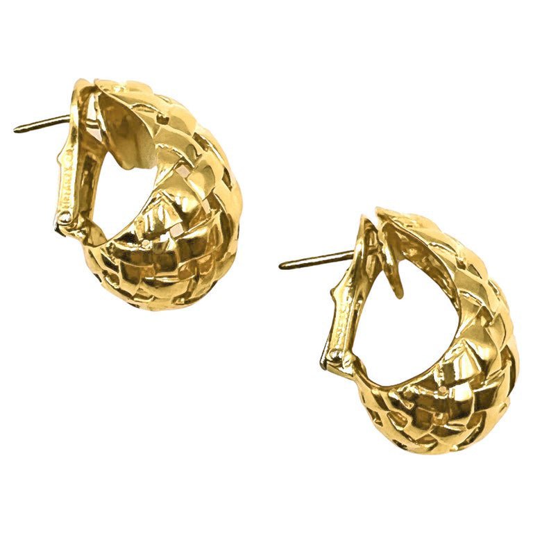 Estate Collection - Tiffany 18k Yellow Gold Vannerie Hoop Earrings