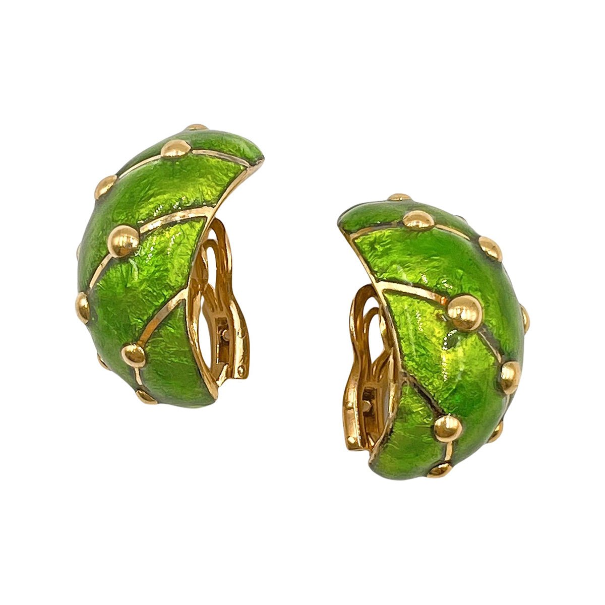 Estate Collection - Tiffany Schlumberger Green Enamel 18k Gold Earrings