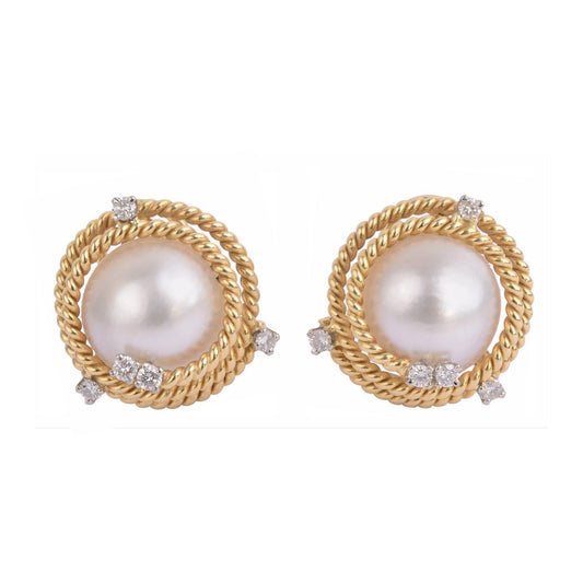 Estate Collection - Tiffany Schlumberger Mabe Pearl Diamond Earrings