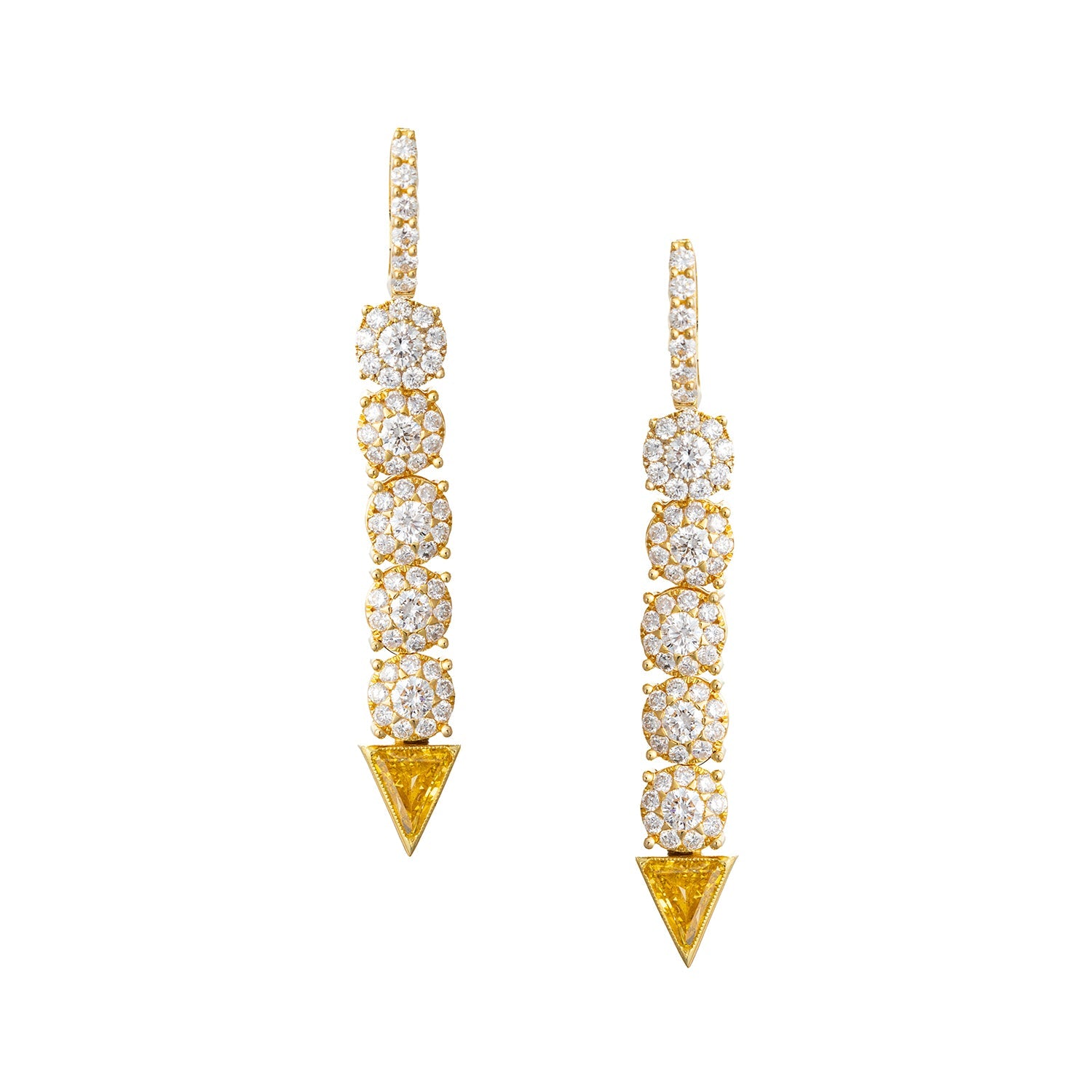 Estate Collection - Triangular-Cut Yellow & White Diamond Line Drop Earrings