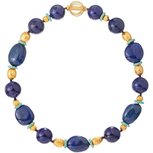 Estate Collection - Verdura 18k Gold Lapis Turquoise Bead Necklace