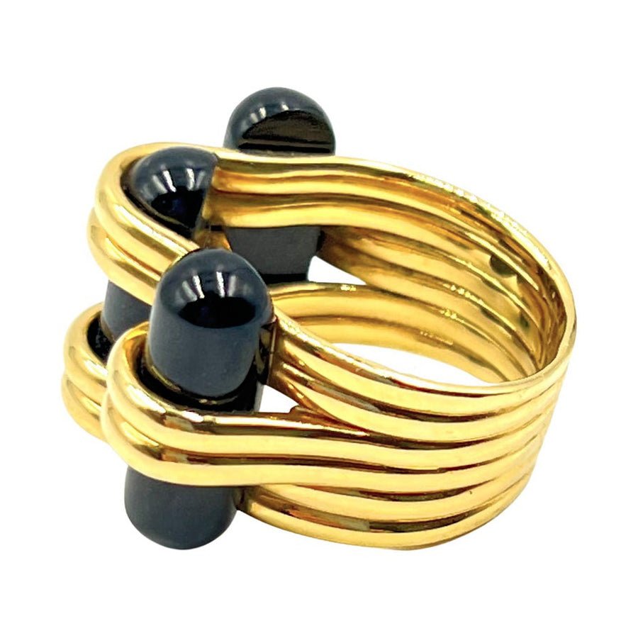 Estate Collection - Verdura 18k Yellow Gold Black Jade Trio Ring