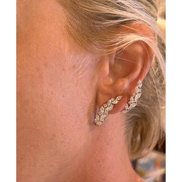 Estate Collection - Yeprem 18k White Gold Diamond Ear Climbers