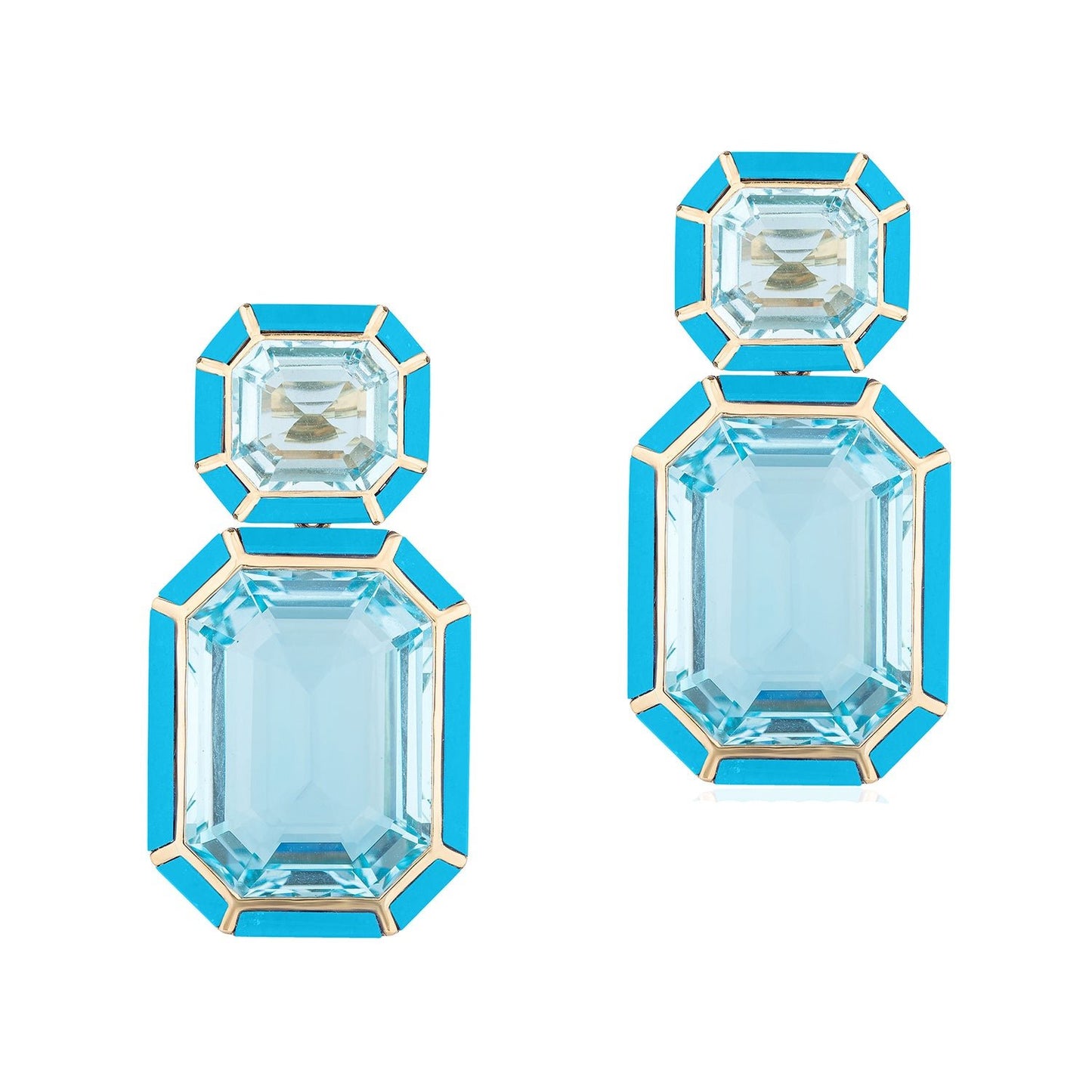 Goshwara - Blue Topaz Turquoise Enamel "Melange" Drop Earrings