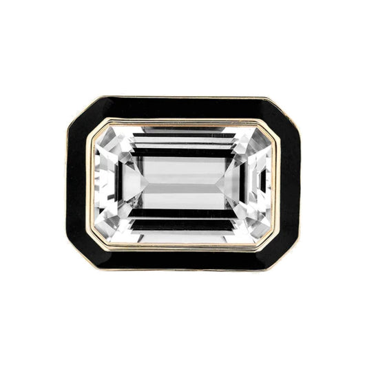 Goshwara - Rock Crystal Black Enamel Cocktail Ring