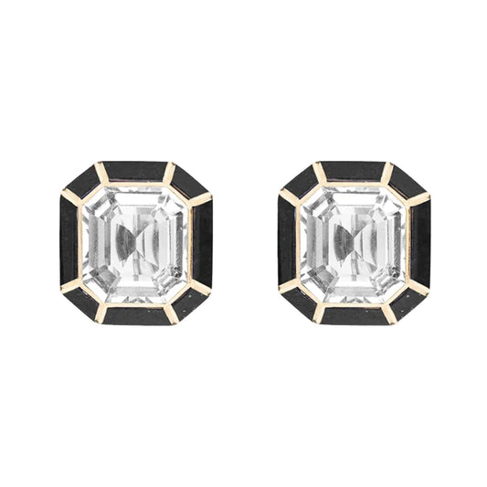 Goshwara - Rock Crystal Onyx Inlay Stud Earrings