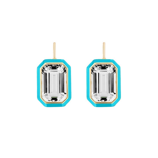 Goshwara - Rock Crystal Turquoise Enamel Drop Earrings