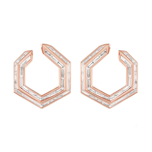 Greenleaf & Crosby - 18k Rose Gold Diamond Hexagonal Earrings