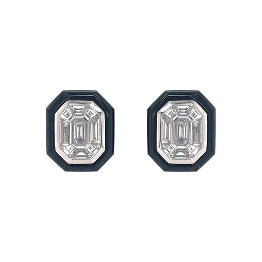 Greenleaf & Crosby - 18k White Gold Diamond Black Agate Stud Earrings