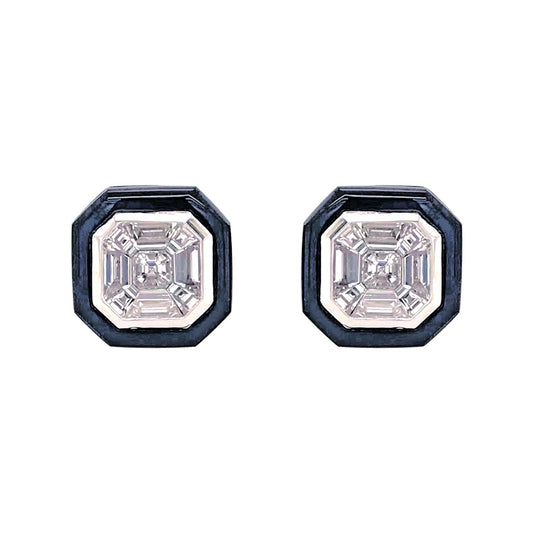 Greenleaf & Crosby - 18k White Gold Diamond Black Agate Stud Earrings