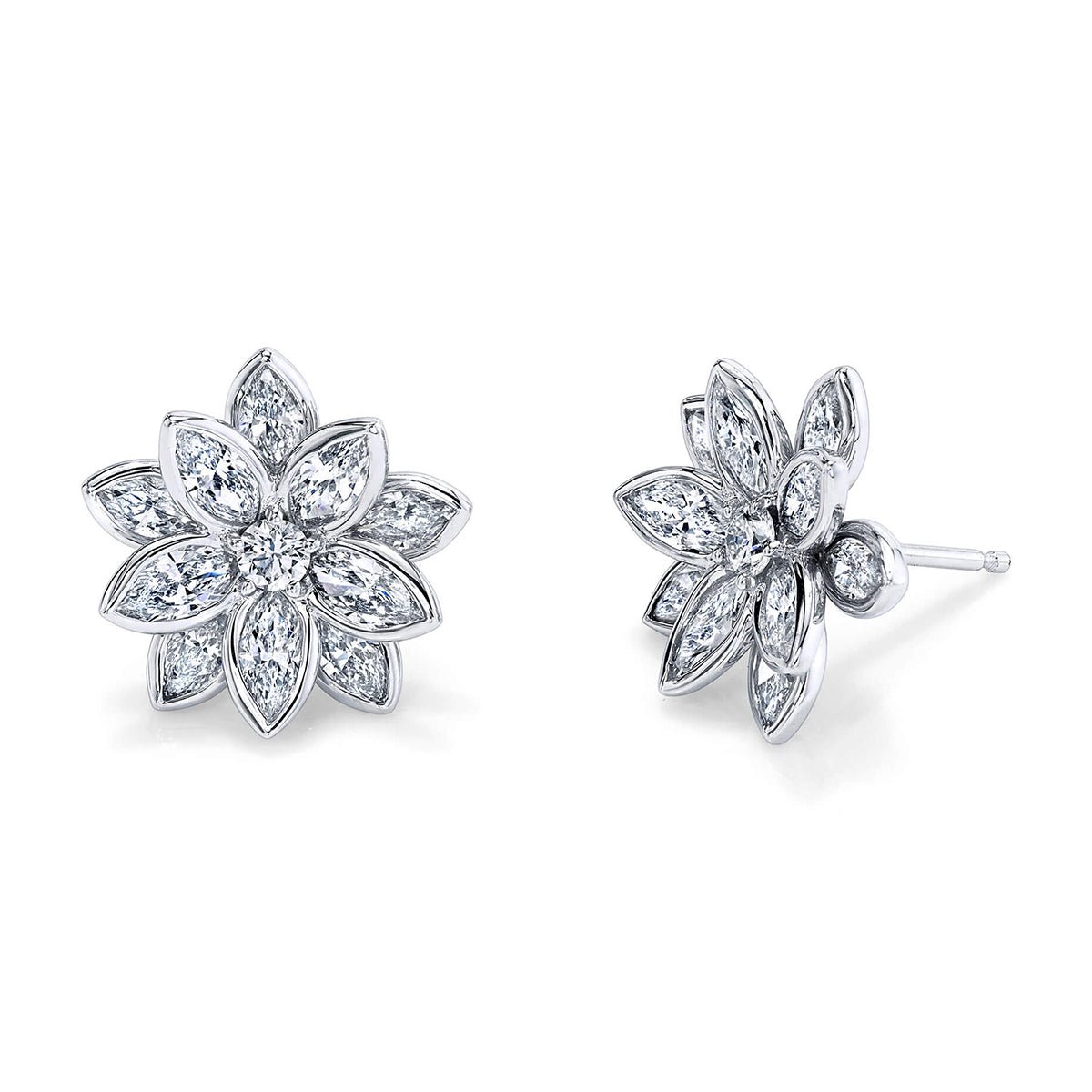Greenleaf & Crosby - 18k White Gold Diamond Lotus Flower Earrings