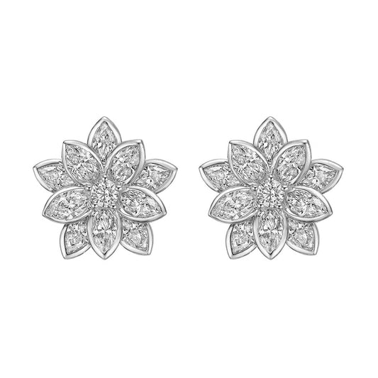 Greenleaf & Crosby - 18k White Gold Diamond Lotus Flower Earrings