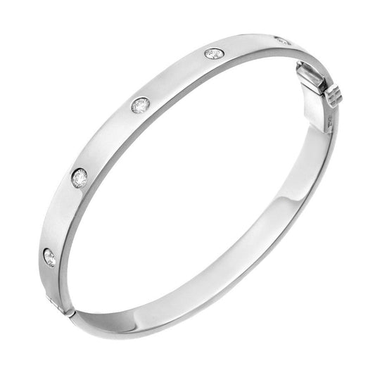 Greenleaf & Crosby - 18k White Gold Five Diamond Hinged Bangle