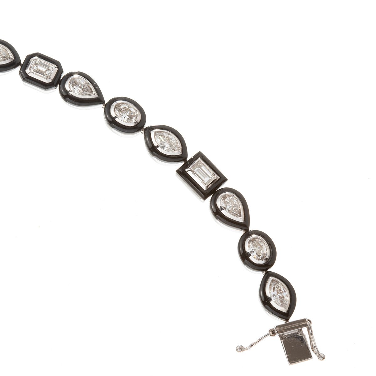 Greenleaf & Crosby - 18k White Gold Mixed-Shaped Diamond Black Agate Bracelet