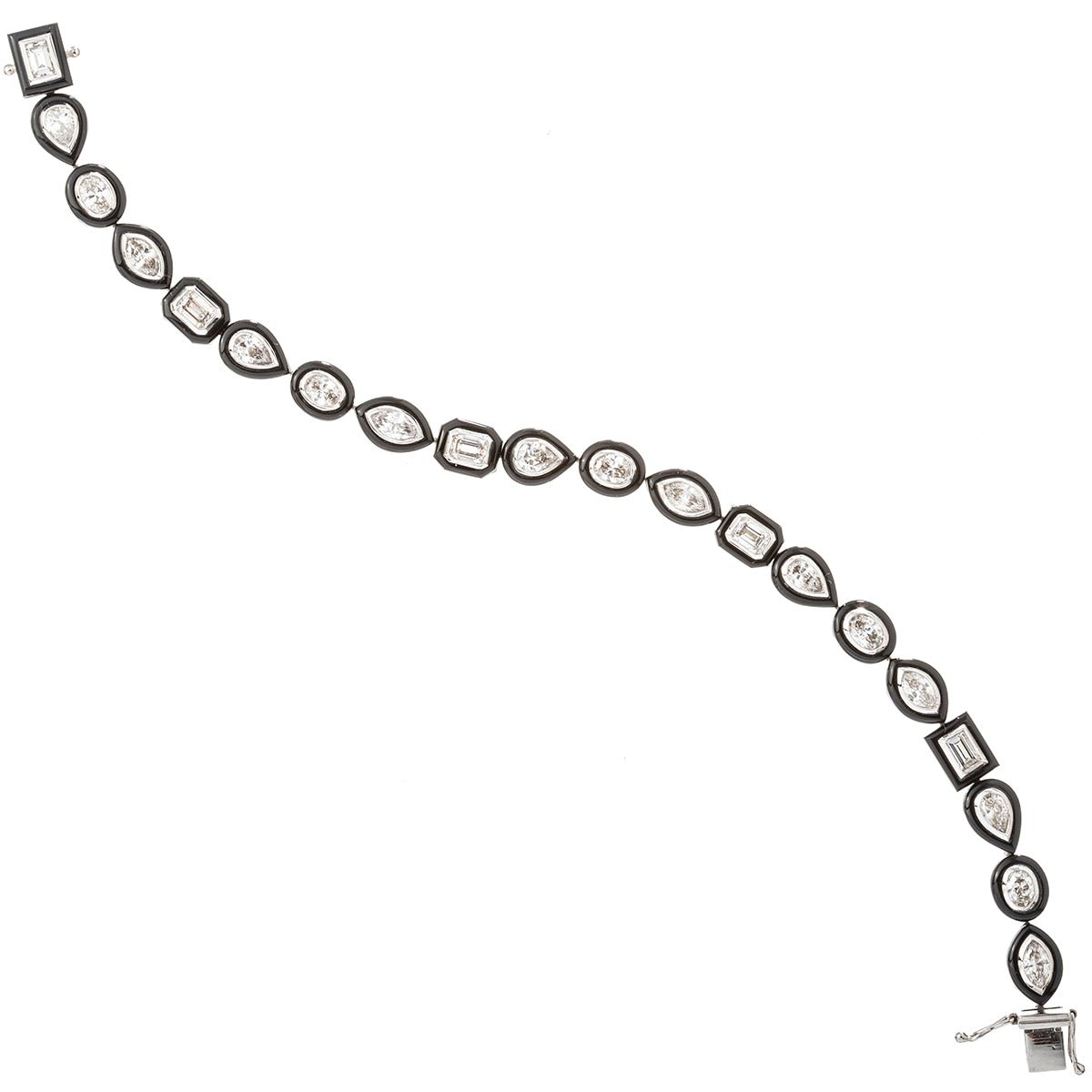 Greenleaf & Crosby - 18k White Gold Mixed-Shaped Diamond Black Agate Bracelet