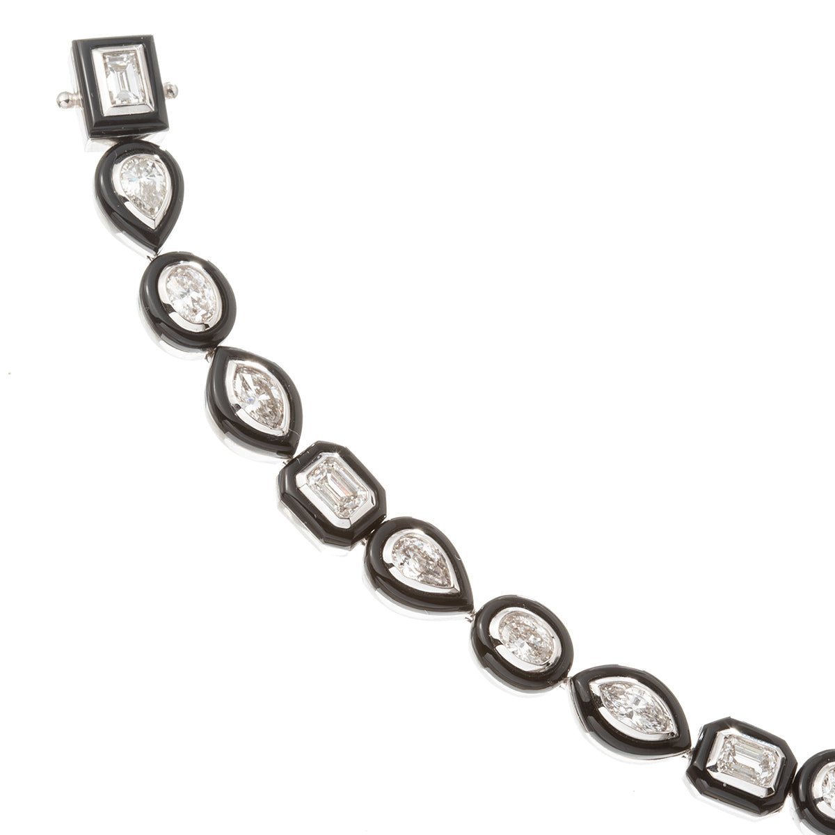 Greenleaf & Crosby - 18k White Gold Mixed-Shaped Diamond Black Agate Bracelet