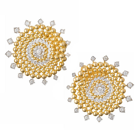 Greenleaf & Crosby - 18k Yellow Gold Bead Diamond Swirl Earclips