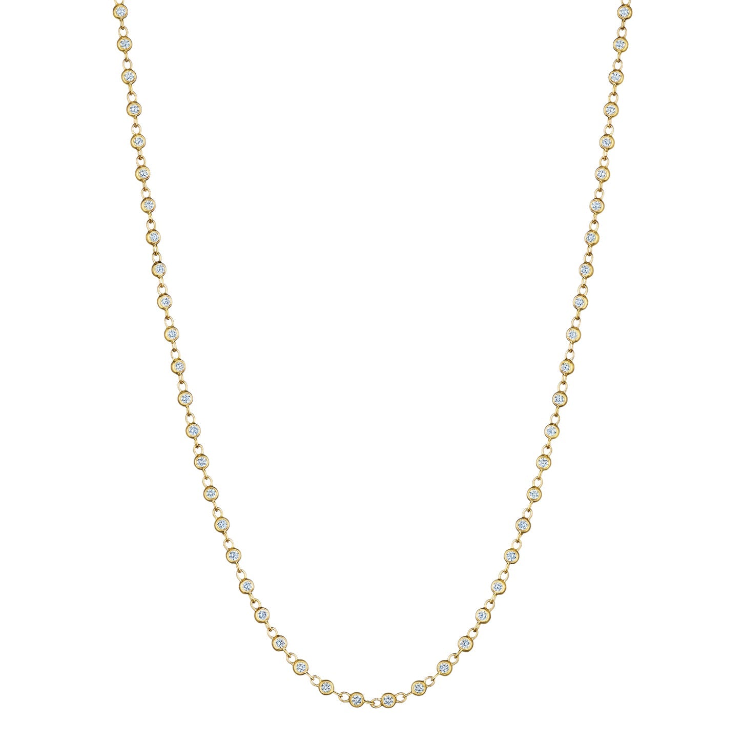 Greenleaf & Crosby - 18k Yellow Gold Bezel-Set Diamond Chain Necklace