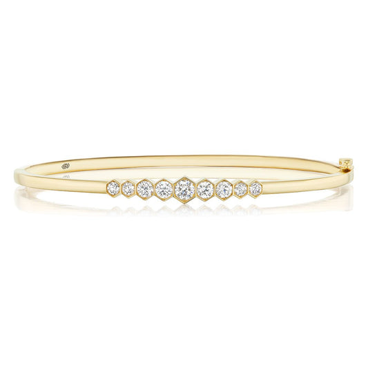 Greenleaf & Crosby - 18k Yellow Gold Diamond Center Hinged Bangle