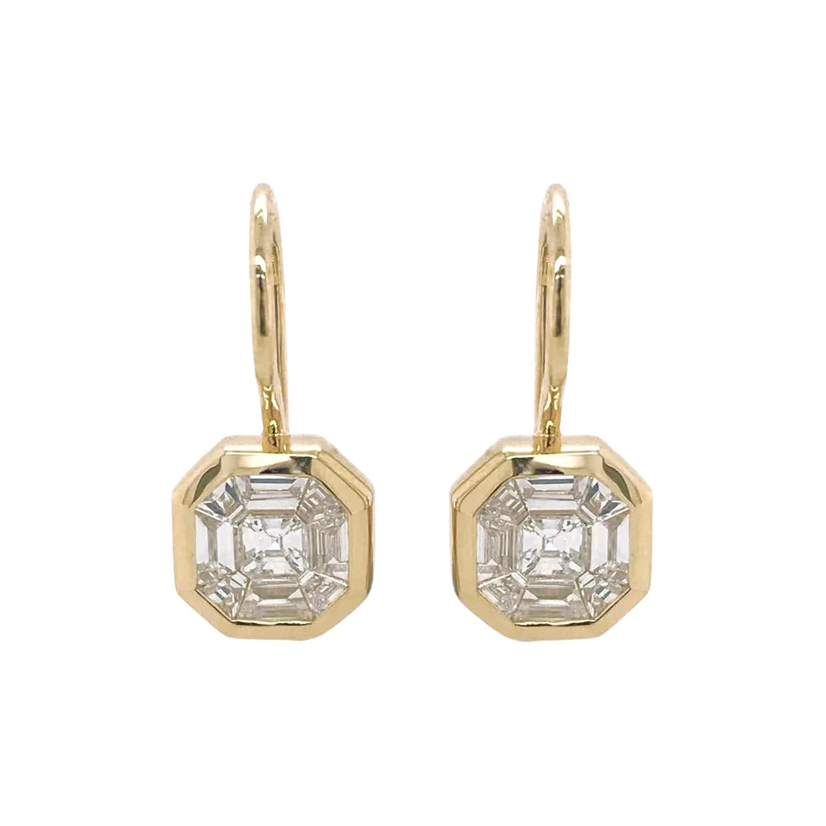 Greenleaf & Crosby - 18k Yellow Gold Diamond Cluster Drop Earrings