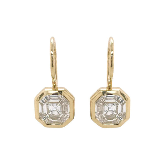 Greenleaf & Crosby - 18k Yellow Gold Diamond Cluster Drop Earrings