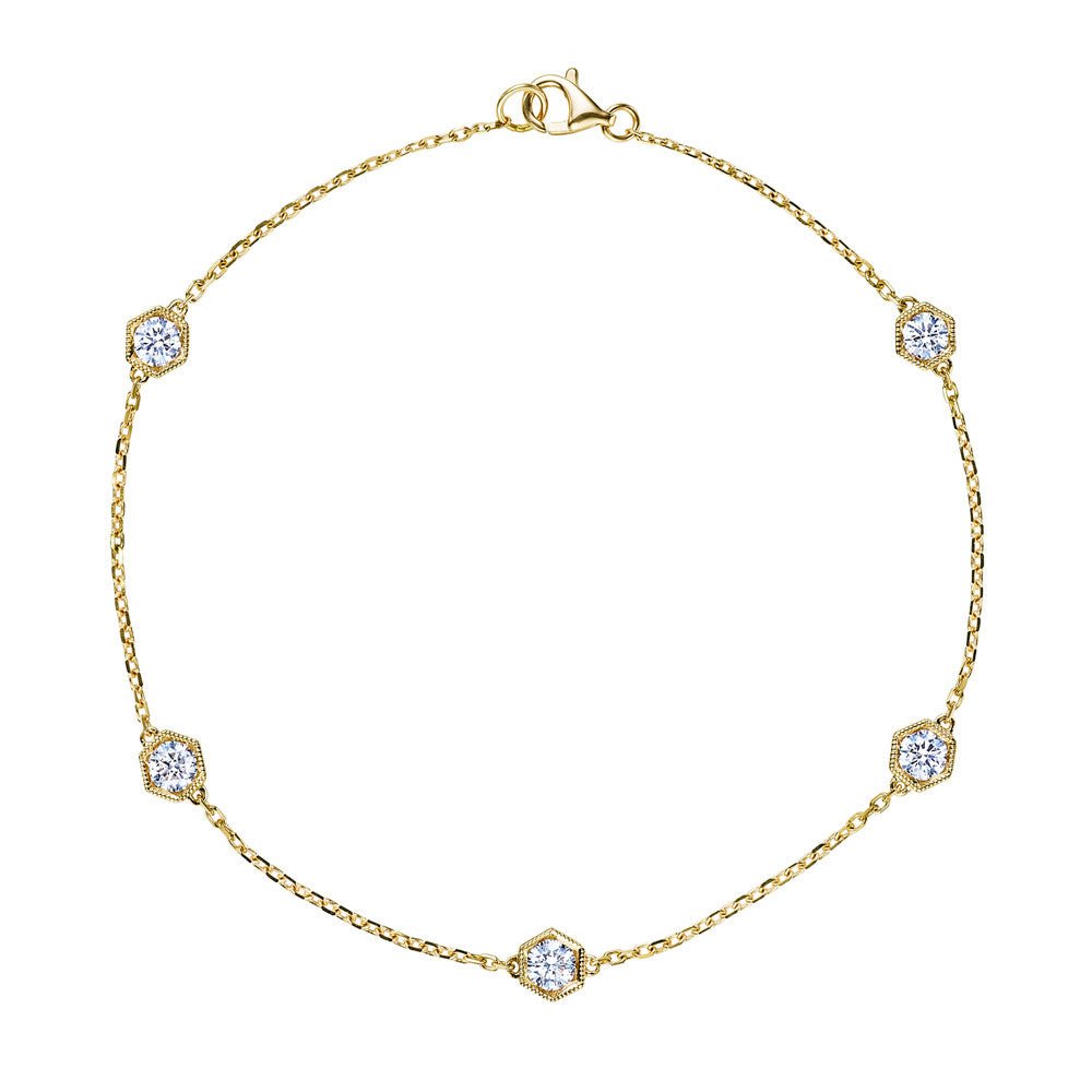 Greenleaf & Crosby - 18k Yellow Gold Diamond Hexagonal Station Bracelet