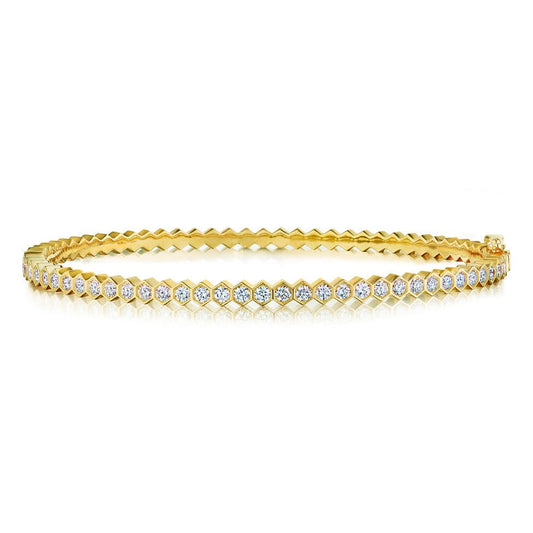 Greenleaf & Crosby - 18k Yellow Gold Diamond Hinged Bangle