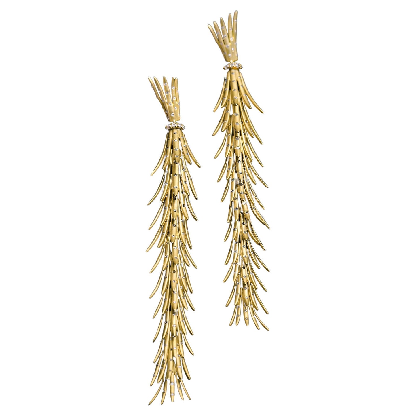 Greenleaf & Crosby - 18k Yellow Gold Diamond Long Leaf Earrings