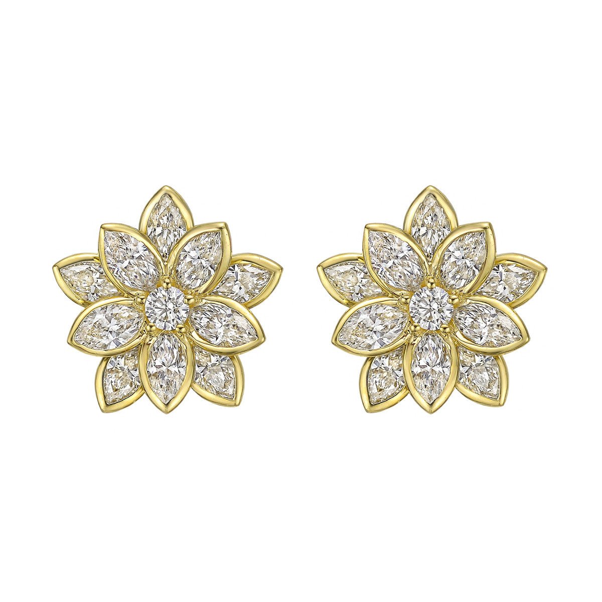 Greenleaf & Crosby - 18k Yellow Gold Diamond Lotus Earrings